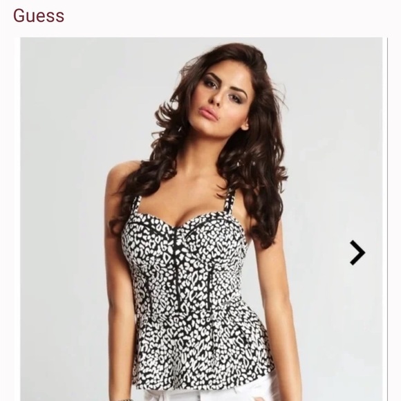 Guess Pink/Black Leopard Jacquard Bustier Peplum Top, Size S - Picture 1 of 11